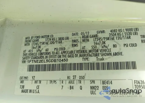 2012 Ford E-250 Commercial from USA, damaged, VIN 1FTNE2EL5CDB10450